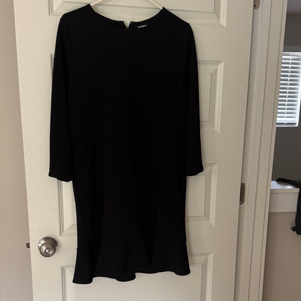 Express Black Ruffle-Hem 3/4 length Sleeve Dress